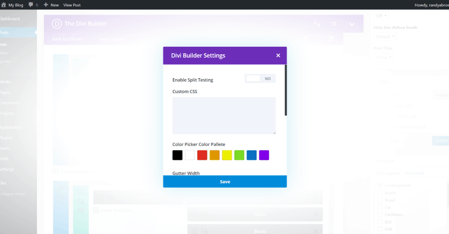You can adjust settings for each page individually including the color palette, gutter width, text colors, content and background colors, add custom CSS, generate static CSS, and perform a/b split testing.