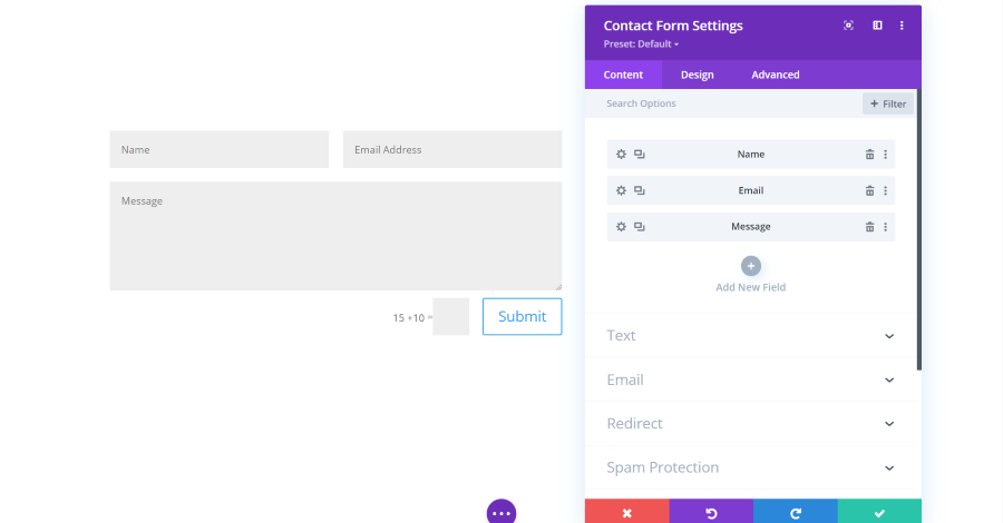 Contact Form Module Content Settings
