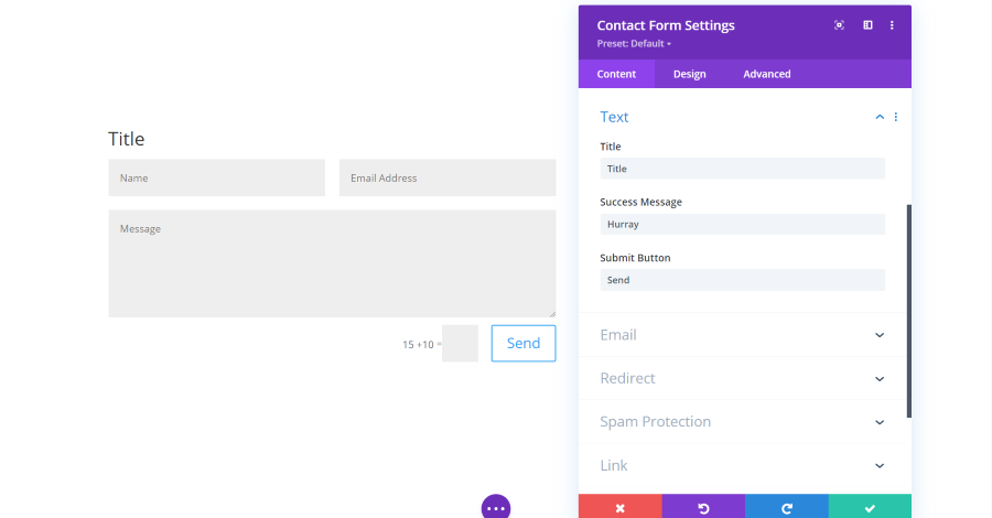 Contact Form Module Text Settings