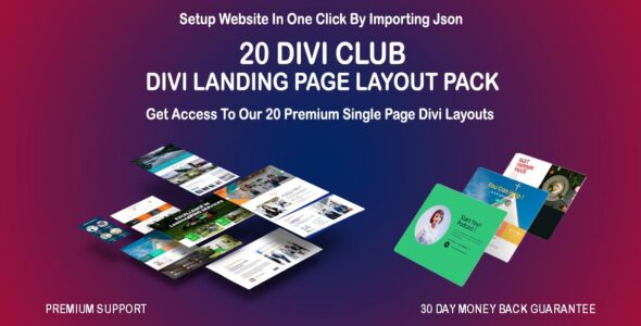 20 Divi Club – Divi Landing Page Layout Pack on Divi Cake