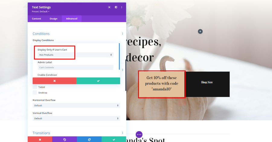 Divi Condition Options Example