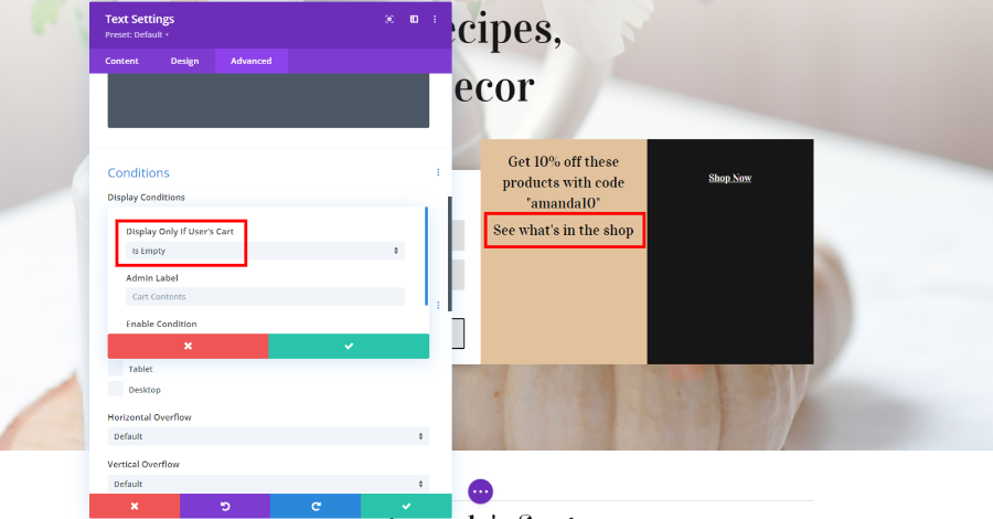 Divi Condition Options Example
