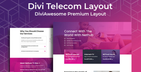 Divi Telecom Layout on Divi Cake