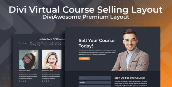 Divi Virtual Course Selling Layout on Divi Cake