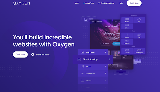 Oxygen Builder interface showcasing advanced design and customization options for WordPress websites.