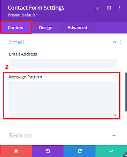 In the "Message Pattern" section, you can craft the email message that appears when someone fills out your form.