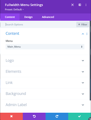 Customizing the style to your preference by navigating to the settings of the full-width menu module.