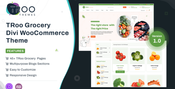 TRoo Divi Grocery WooCommerce Child Theme on Divi Cake