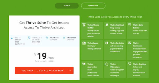 Thrive Theme Builder has a one-time payment of $97 per website