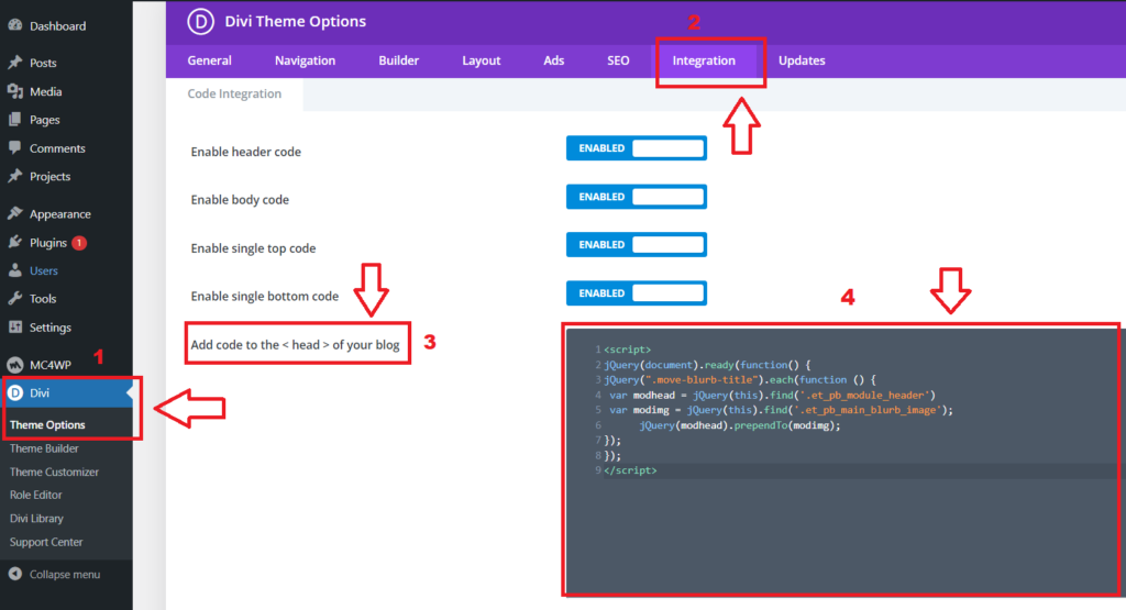 jQuery code snippet rearranges Blurb module, moving title text to the top