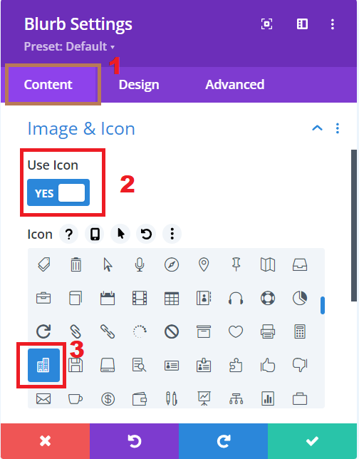 Enable the use icon button and simply choose any random icon of your choice for the Divi Blurb module. 