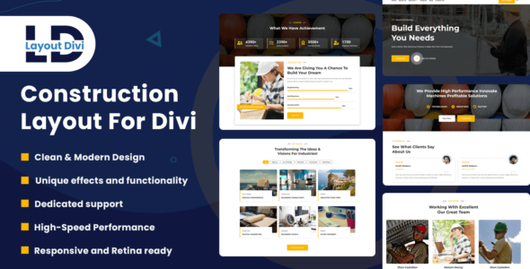 Construction Company Layout Pack for Divi on Divi Cake