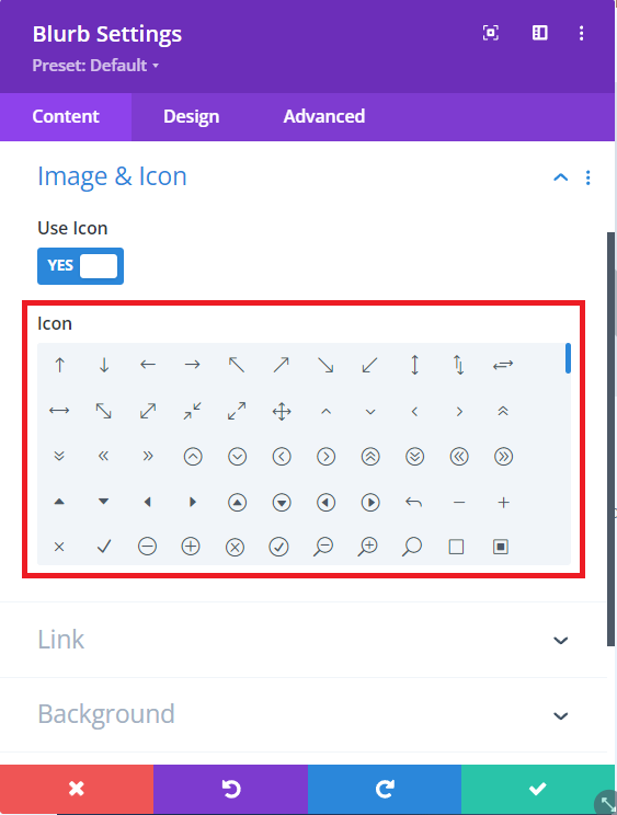 The default size of the Divi Builder's Icon picker area is too small, which makes scrolling and finding desired icons challenging.
