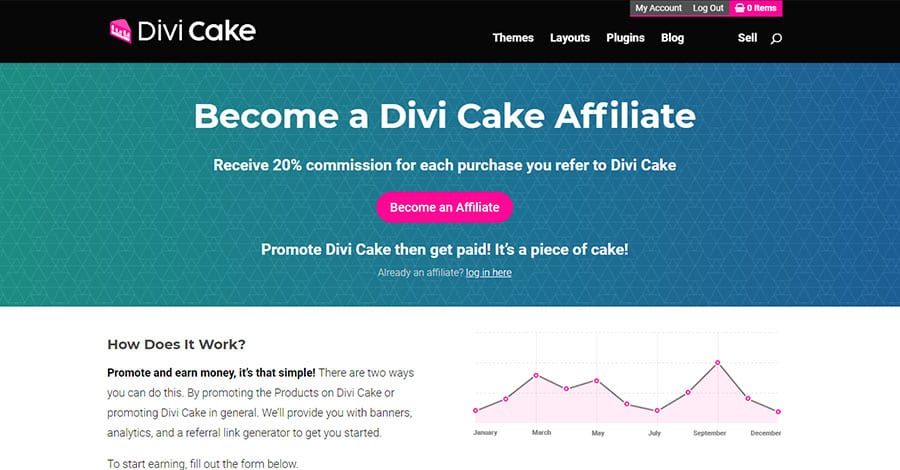 Screenshot of the Divi Cake affiliate program page