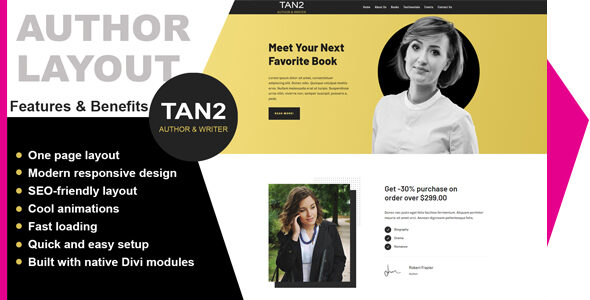 Tan2 Author Layout on Divi Cake
