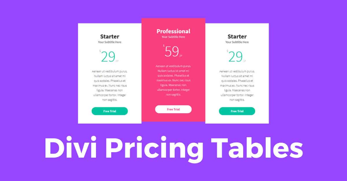 A look at the Divi pricing tables module