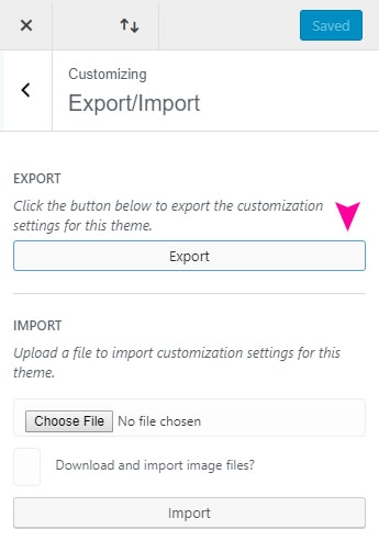 Export theme customizer settings