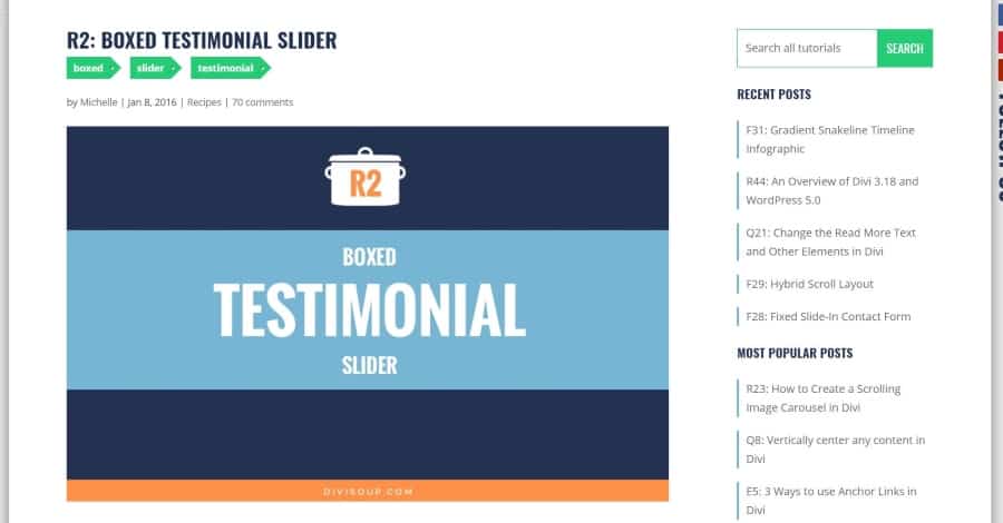 Boxed Testimonial Slider, pre-built Divi layouts and plugin to display your reviews in style for your WordPress site