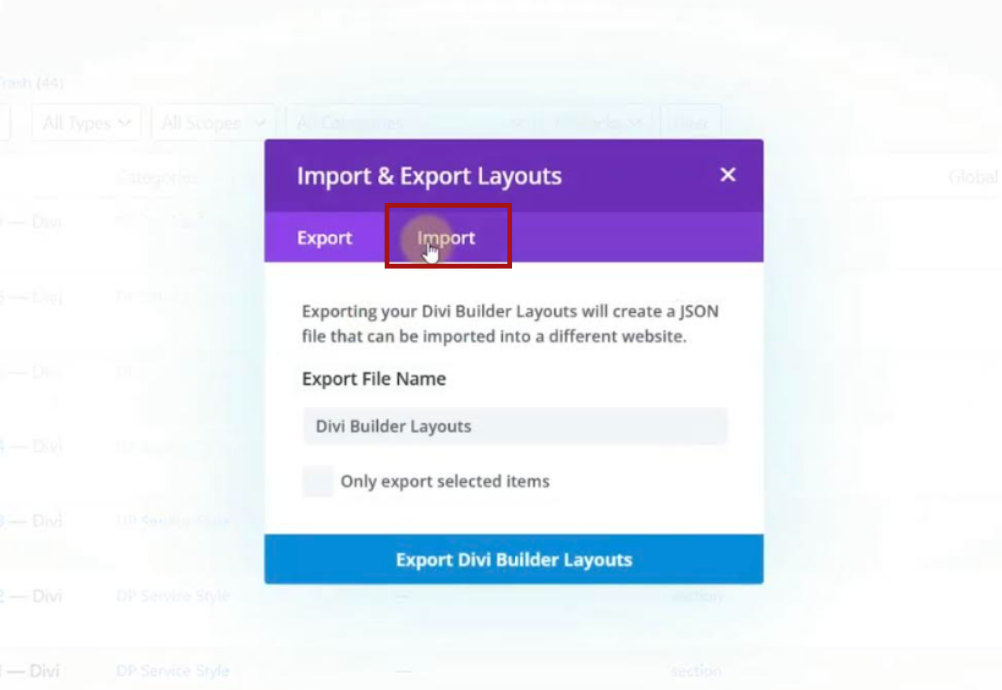 Easy Steps: Divi's Layout Import Popup