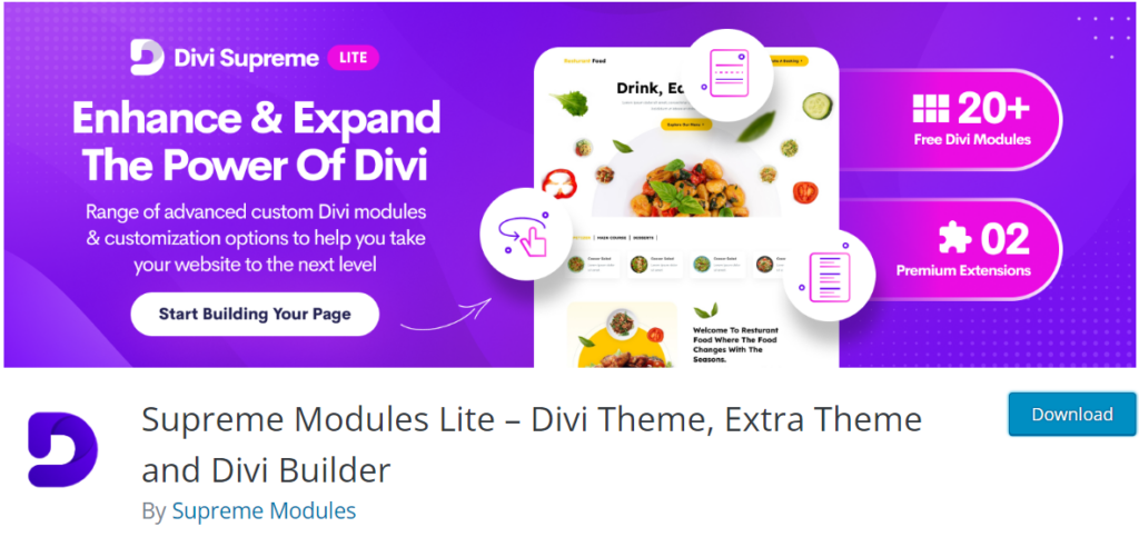 Divi Supreme Pro Pricing: Free Version with 20+ Modules and 2 extensions