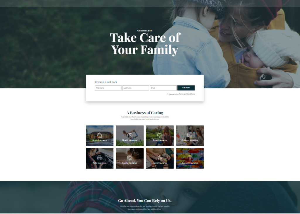 Insurance Homepage Layout Free Divi Layout