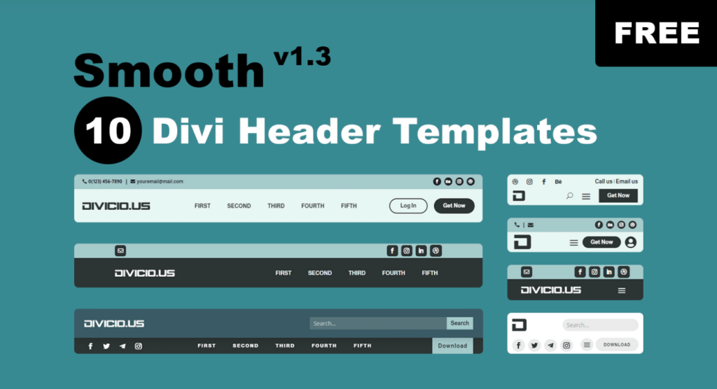 Smooth Divi Header Templates Pack Free Divi Layout