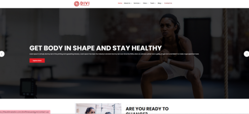 Fitness and Gym Layout's Hero Page: Ultimate Divi Modules UI Bundle Glance