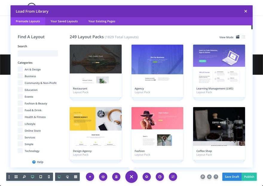 Load Divi's Premade Templates from the Divi Library to get a headstart on your WordPress website 