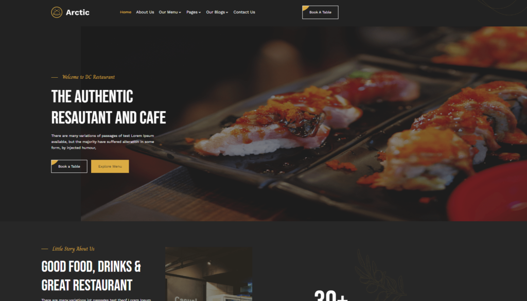 Arctic – Restaurant Divi Child Theme, a pre-made premium theme for food websites to showcase your restaurant’s menu, ambiance, and branding effectively.