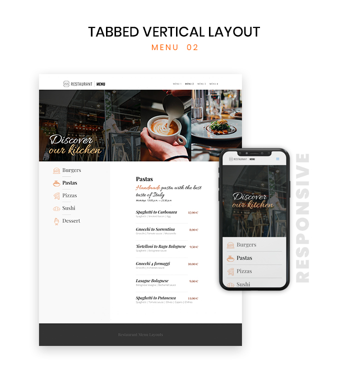 Divi Restaurant Menu Layouts, a pre-made premium Divi layout for food websites to showcase your restaurant’s menu, ambiance, and branding effectively.