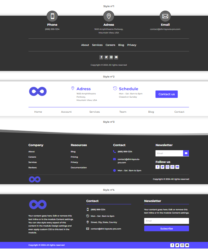 Loops Footers, a pre-made bundle of Divi Footer layouts to optimize your website footer that is converting and aesthetically pleasing