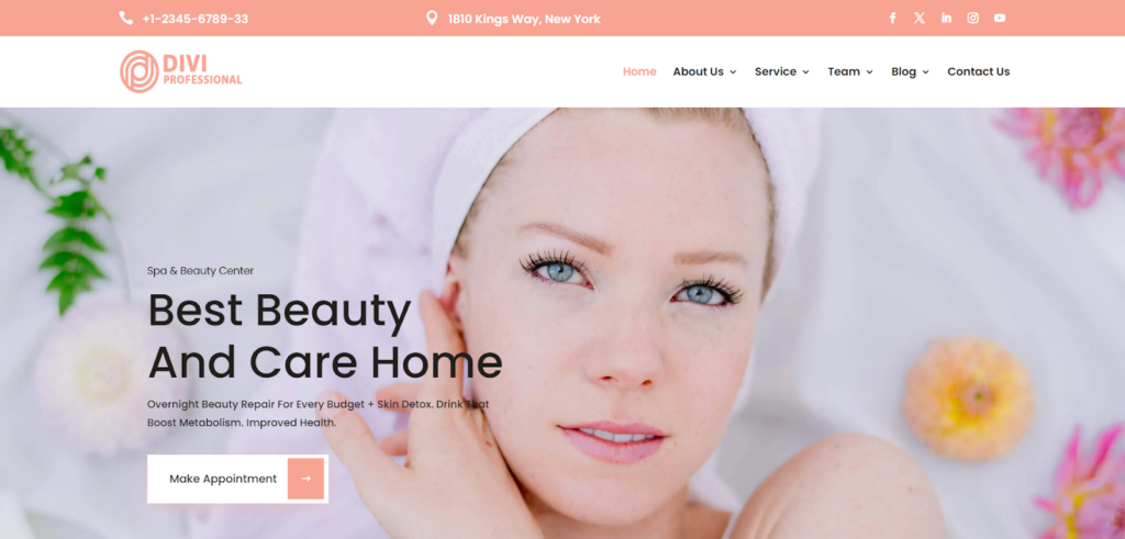 Divi Spa Service Layout Pack, a pre-made premium Divi Layout Pack for Spa and Wellness Websites to find information about spa services.