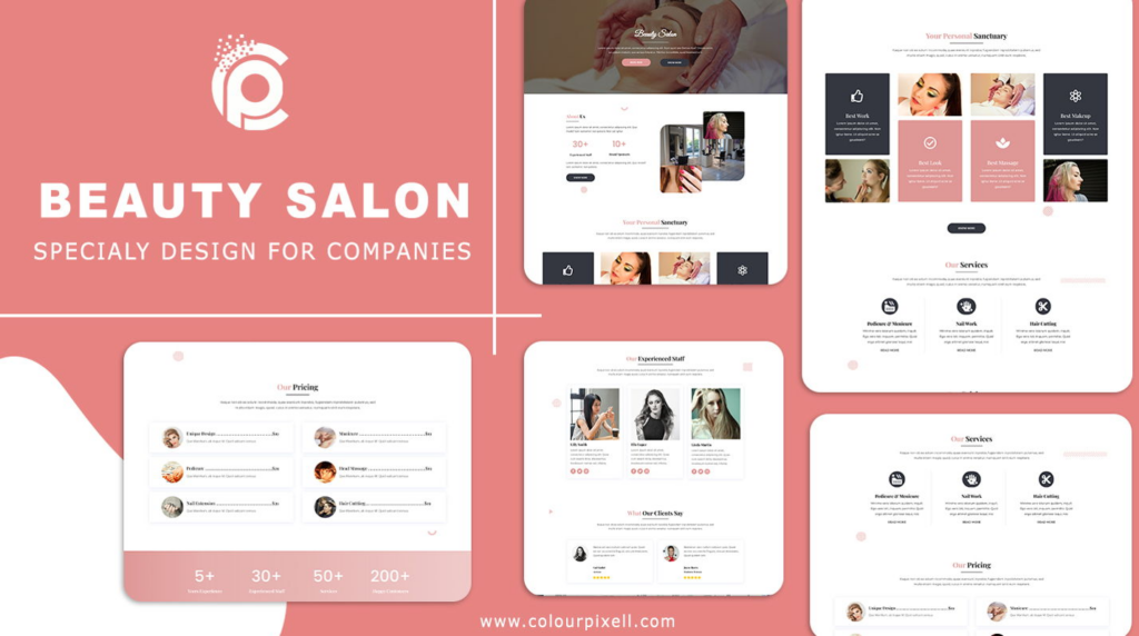 Divi Beauty Salon Layout, a pre-made premium Divi Layout Pack for Spa and Wellness Websites to find information about spa services.