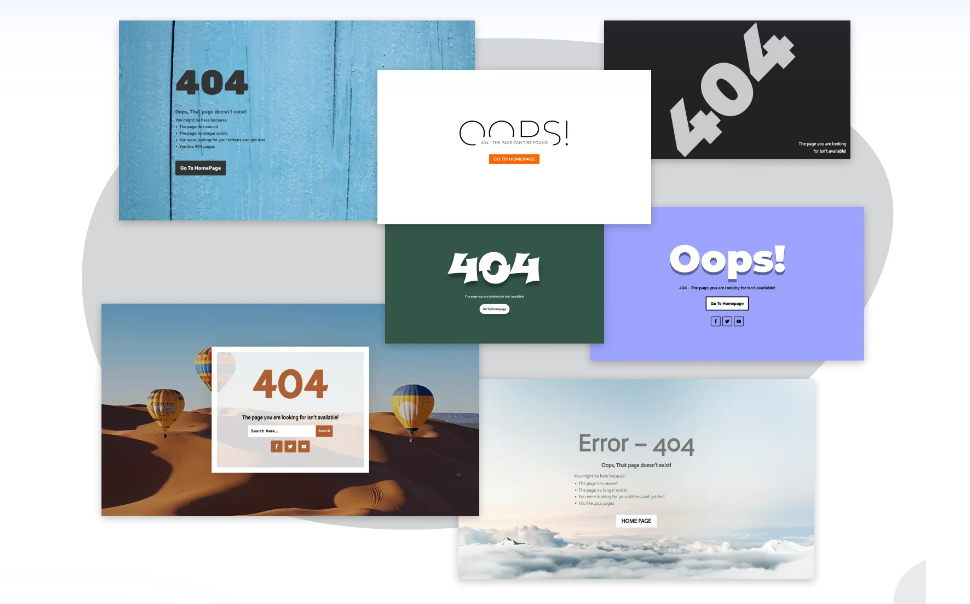 404 Layouts, a premade Divi Layout to address website errors for a WooCommerce website