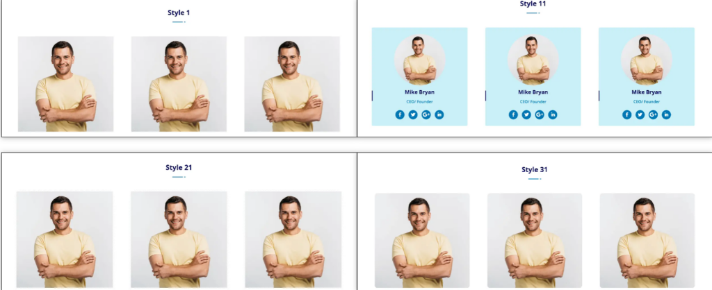 Divi Team Styles Bundle for showcasing your members on your WordPress site