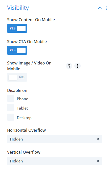 Control module visibility across devices in Divi Slider’s advanced settings tab