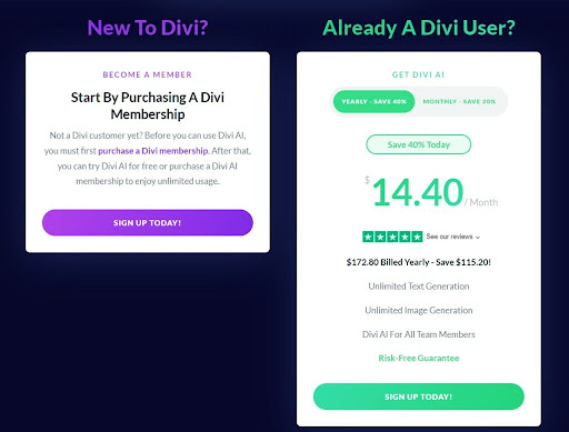Discover the different Divi AI Pricing options.